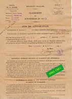 VP16.870 - MILITARIA - COULOMMIERS 1920 - Classement Des Automobiles En 1920 - Avis De Convocation - Mr Emile PAJARD - Documents
