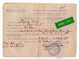 VP16.872 - MILITARIA - PARIS 1918 - Autorisation De Déplacement - Soldat Emile PAJARD De COULOMMIERS - Documents