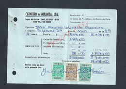 DOCUMENT COMMERCIAL 1989 DE CARNEIRO & MIRANDA GIAO VILA DO CONDE SUR TIMBRES FISCAUX DU PORTUGAL : - Lettres & Documents