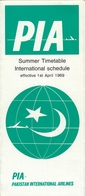 PIA Pakistan International Airlines Summer Timetable 1969 - Tijdstabellen