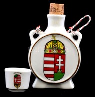 Kalocsai Porcelán Pálinkás Palack és Kupica, Matricás, Jelzett, Kis Kopásnyomokkal, M: 10,5 Cm - Autres & Non Classés