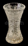 Csiszolt ólomkristály Váza, Jelzés Nélküli, Apró Karcolásokkal  M:18 Cm - Verre & Cristal