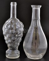 Szőlő Formájú üvegpalack + üveg Kiöntő, Kis Kopásnyomokkal, M: 26,5 és 27,5 Cm - Vidrio & Cristal