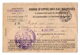 VP16.886 - COULOMMIERS 1904 - Franchise Militaire - Ordre D'Appel Sous Les Drapeaux - Mr E. PAJARD De CHAILLY EN BRIE - Dokumente