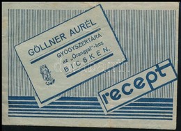 1931 Bicske, Göllner Aurél Gyógyszertára Az 'Őrangyal'-hoz Gyógyszertári Recept Boríték, Benne Recepttel (Felcsút, Dr. C - Publicités