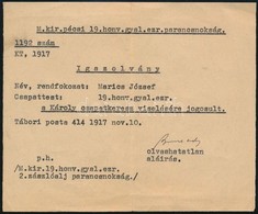 1917 Károly Csapatkereszt Viselésére Jogosító Igazolás - Other & Unclassified