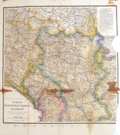 1914 Serbisch-Österreichisch-Ungarische Grenzländer Térkép, égett, Szakadt, 88×62 Cm - Other & Unclassified