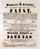 1864 Pest, Nemzeti Színház 1864. Szept. 24. Faust C. Opera Előadás Kisplakátja, Főzeneigazgató: Erkel Ferenc, Rendező Bö - Sonstige & Ohne Zuordnung