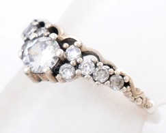 Ezüst(Ag) Köves Tiarás Gyűrű, Pandora Jelzéssel, Méret: 54, Bruttó: 2,4 G - Sonstige & Ohne Zuordnung