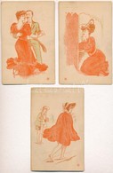 ** 5 Db RÉGI Francia Művész Motívum Képeslap: Romantikus Pár / 5 Pre-1945 French Art Motive Postcards: Romantic Couple - Non Classés