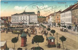 T2/T3 1915 Arad, Szabadság Tér, Villamos, Piac, Limbeck János és Fia üzlete / Square, Tram, Market, Shops   (EK) - Unclassified