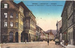 * T2/T3 Brassó, Kronstadt, Brasov; Kapu Utca, Korona Szálloda és Kávéház / Street, Hotel And Cafe (Rb) - Ohne Zuordnung