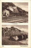 T3 1940 Dés, Dej; Vasútállomás, Szamos Vasúti Híd. Roman V. Kiadása / Railway Station, Railway Bridge Over Somes River ( - Unclassified