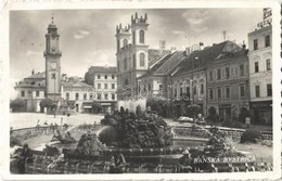 T2 ~1930 Besztercebánya, Banská Bystrica; Fő Tér, Templom, Városháza, Skoda, Julius Meinl, Ehrenwald, Klein & Gescheidt  - Autres & Non Classés