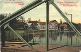 T2 1907 Breclav, Lundenburg; Schloss Liechtenstein, Kunstmühle Von Der Marienbrücke Aus / Castle, Mill, Bridge - Otros & Sin Clasificación