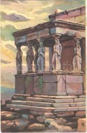 T2 1929 Athens, Athenes;  Caryatid Porch Of The Erechtheion Temple, Art Postcard - Sonstige & Ohne Zuordnung