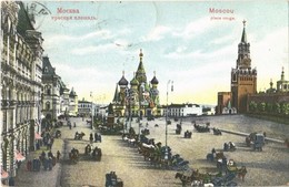 T2 1911 Moscow, Moskau, Moscou; Place Rouge / Red Square, Saint Basil's Cathedral, Horse-drawn Carriages - Sonstige & Ohne Zuordnung