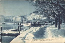 T2/T3 1909 Luzern, Lucerne; Prosit Neujahr! Riverside In Winter, Steamship. Phot. U. Verlag E. Synnberg (restored Corner - Other & Unclassified