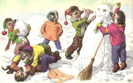 ** T2 Snowman Built By Hedgehogs In Winter, Playing In The Snow. Colorprint B. Spécial 2271/6. - Sin Clasificación