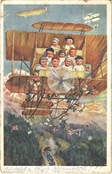 T2/T3 1917 Children On An Airplane, Glider, Airship, Locomotive. B.K.W.I. 758-4. S: F. Kaufmann (small Tear) - Zonder Classificatie