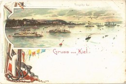 ** T2 Kiel, Kriegshafen, Kaiserliche Marine / Port Of The Imperial German Navy, Battleships. Ludwig Roth Art Nouveau, Li - Ohne Zuordnung