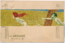 ** T4 Aus Arkadien IV. Nymph With Satyr. B & S Wien Serie No. 1040. Art Nouveau Litho S: Raphael Kirchner (hole) - Zonder Classificatie