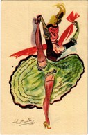 T2/T3 French Cancan Dancer, Hand-coloured Art Postcard, S: Alice Huertas (EK) - Zonder Classificatie