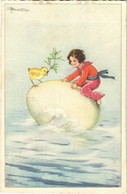 * T2 Italian Art Postcard, Girl With Egg. Degami 98. S: Busi - Sin Clasificación