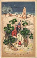 * T2/T3 Boldog új évet! / New Year, Dwarves, Clovers, Horseshoe. Z.D.B. 4565. Litho  (Rb) - Non Classés