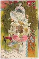 T2/T3 Herzlichen Glückwunsch Zum Neuen Jahre / New Year. Art Nouveau Litho Postcard With Real Flower - Ohne Zuordnung