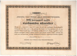 Jászladány 1911. 'Jászsági Helyi Érdekü Vasut Részvénytársaság' Elsőbbségi Részvénye 200K-ról (3x) Sorszámkövetők T:I - Non Classés