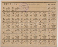 Pápa 1945. 'Húsjegy' ívben, Kitöltetlen, Hátulján Bizonyítvány Bélyegekkel T:I- - Ohne Zuordnung