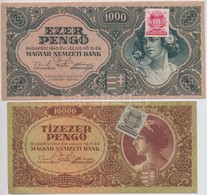 1945. 1000P Piros 'MNB' Bélyeggel, Hajtatlan + 10.000P Barna 'MNB' Bélyeggel T:I,III - Ohne Zuordnung