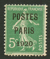 PREOBLITERE : POSTE PARIS 1920 5c (n°24) Neuf ** . Cote 850€. Signé CALVES. TTB. - Altri & Non Classificati