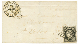 1850 20c Noir (n°3) Grandes Marges Obl. Grille + T.15 VILLEFRANCHE-DE-ROUERGUE Sur Lettre. Superbe. - Autres & Non Classés