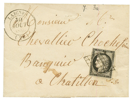 1849 20c Noir (n°3a) Noir Sur Blanc TTB Margé Obl. Grille + T.14 LAIGNES Sur Lettre. Certificat GOEBEL. TTB. - Autres & Non Classés