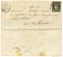 1849 20c (n°3) Obl. Grille + T.15 MARCHAUX Sur Lettre Avec Texte Pour COURT-ST MAURICE. Verso, Cursive 24 COURT ST MAURI - Autres & Non Classés