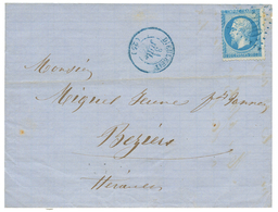 "GROS CHIFFRE Bleu" : 1866 20c(n°22) Obl. GC 1300 En Bleu + T.15 DIEULEFIT En Bleu Sur Lettre Pour BEZIERS. Très RARE. S - Other & Unclassified