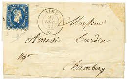 "AIME" : 1851 SARDAIGNE 20c (n°2) Obl. AIME Sur DEVANT De Lettre (Front Only).Certificat SORANI. RARE. TTB. - Autres & Non Classés