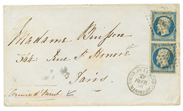 1856 Paire 20c (n°14) TTB Margée Obl. PC 1896 + ESCAD. DE LA MEDIT. MARSEILLE + Mention Manus. "ARME D' ORIENT" Sur Enve - Army Postmarks (before 1900)