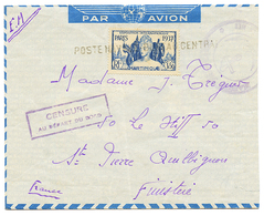 1940 MARTINIQUE 1F50 Obl. POSTE NAVALE BUREAU CENTRAL + Cachet CENSURE/ AU DEPART DU BORD Sur Env. F.M. TB. - Marques D'armée (avant 1900)