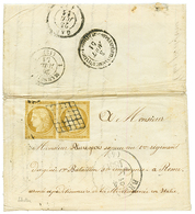 "Destination CORPS EXP. D' ITALIE" : 1851 Paire 10c CERES (n°1) Pd Obl. Grille + T.13 BRIANCON Sur Lettre Avec Texte Pou - 1849-1850 Ceres
