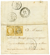 "Destination CORPS EXP. D' ITALIE" : 1851 Paire 10c CERES (n°1) Pd Obl. Grille + T.13 BRIANCON Sur Lettre Avec Texte Pou - 1849-1850 Cérès