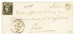 1849 20c Noir (n°3) Obl. GRILLE + Cursive 9 PLANCY + T.14 MERY-S-SEINE Sur Lettre. Signé CALVES. TTB. - 1849-1850 Cérès