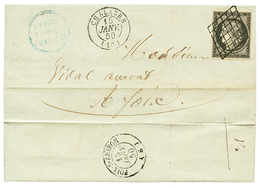 1849 20c Noir (n°3) TTB Margé Obl. Grille + T.15 CHALABRE Sur Lettre. Cote 340€. Superbe. - 1849-1850 Cérès