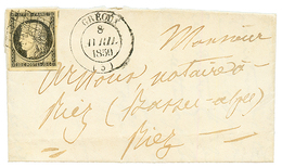 1849 20c Noir (n°3) TTB Margé Obl. Grille + T.14 GREOUX Sur Lettre. Cote 600€. Superbe. - 1849-1850 Ceres