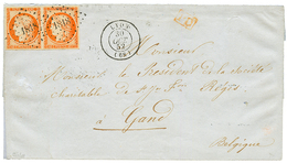 1852 Superbe Paire Du 40c CERES (n°5) TB Margée Obl. PC 1818 + T.15 LYON Sur Lettre Pour La BELGIQUE. TTB. - 1849-1850 Ceres