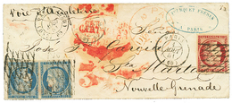 "Destination COLOMBIE" : 1851 1F (n°6) TB Margé + 25c (n°4)x2 Pd Obl. Grille SANS FIN Sur Enveloppe Pour SANTA MARTA NOU - 1849-1850 Cérès