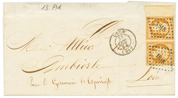 1854 Paire 10c (n°13) Avec FILET D' ENCADREMENT Obl. PC 1818 Sur Lettre De LYON. RARE. TB. - 1853-1860 Napoléon III