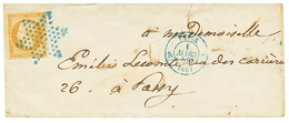 1855 10c (n°13) TB Margé Obl. Etoile BLEUE + PARIS (60) Sur Enveloppe Locale. Cote 1100€. Superbe. - 1853-1860 Napoleon III